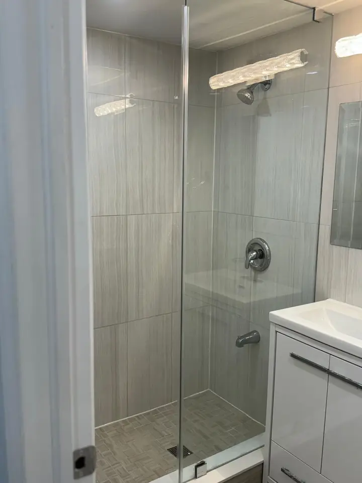Walk-in shower and vanity